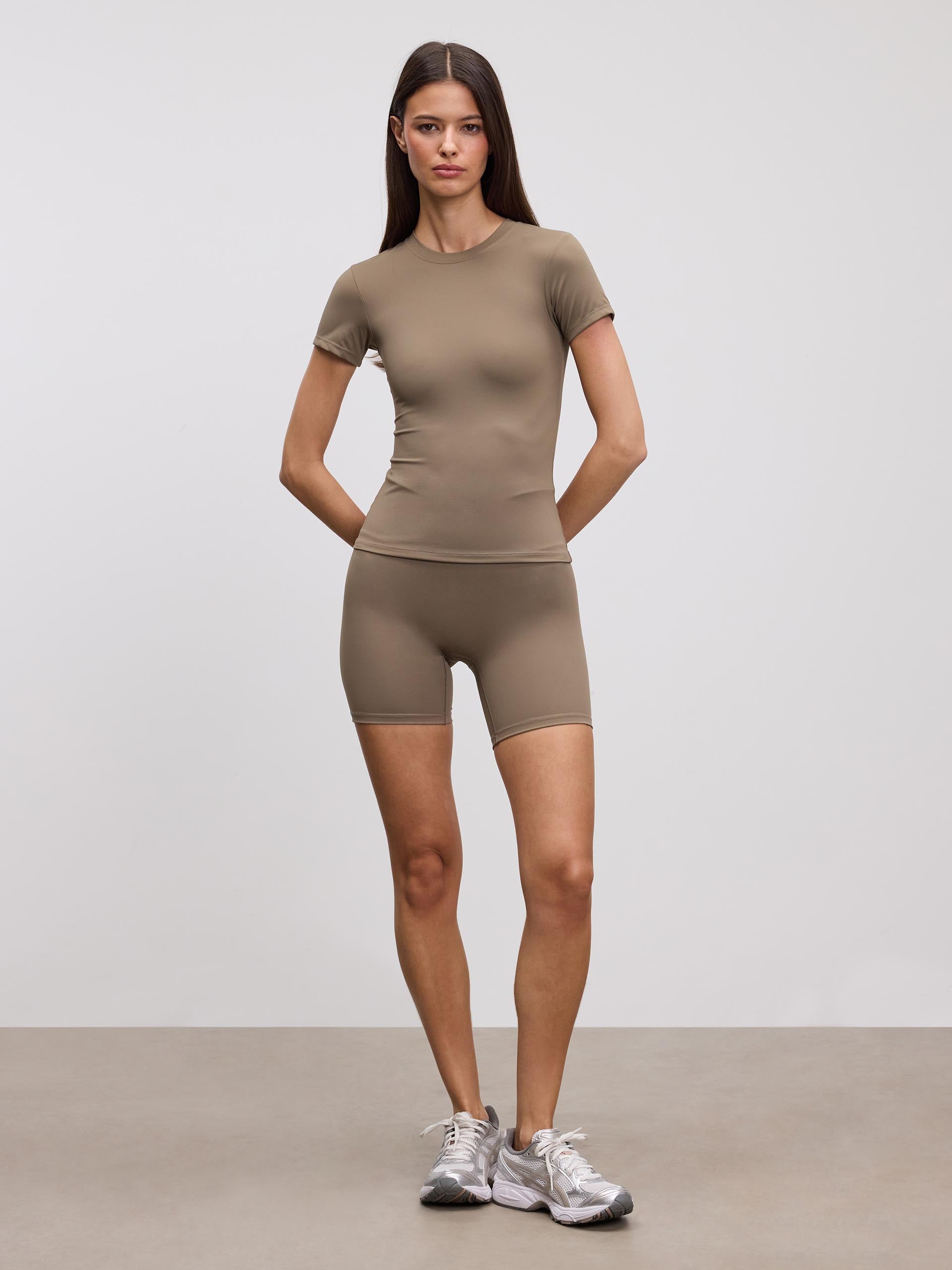 Womens Active Short in Taupe - Image 2