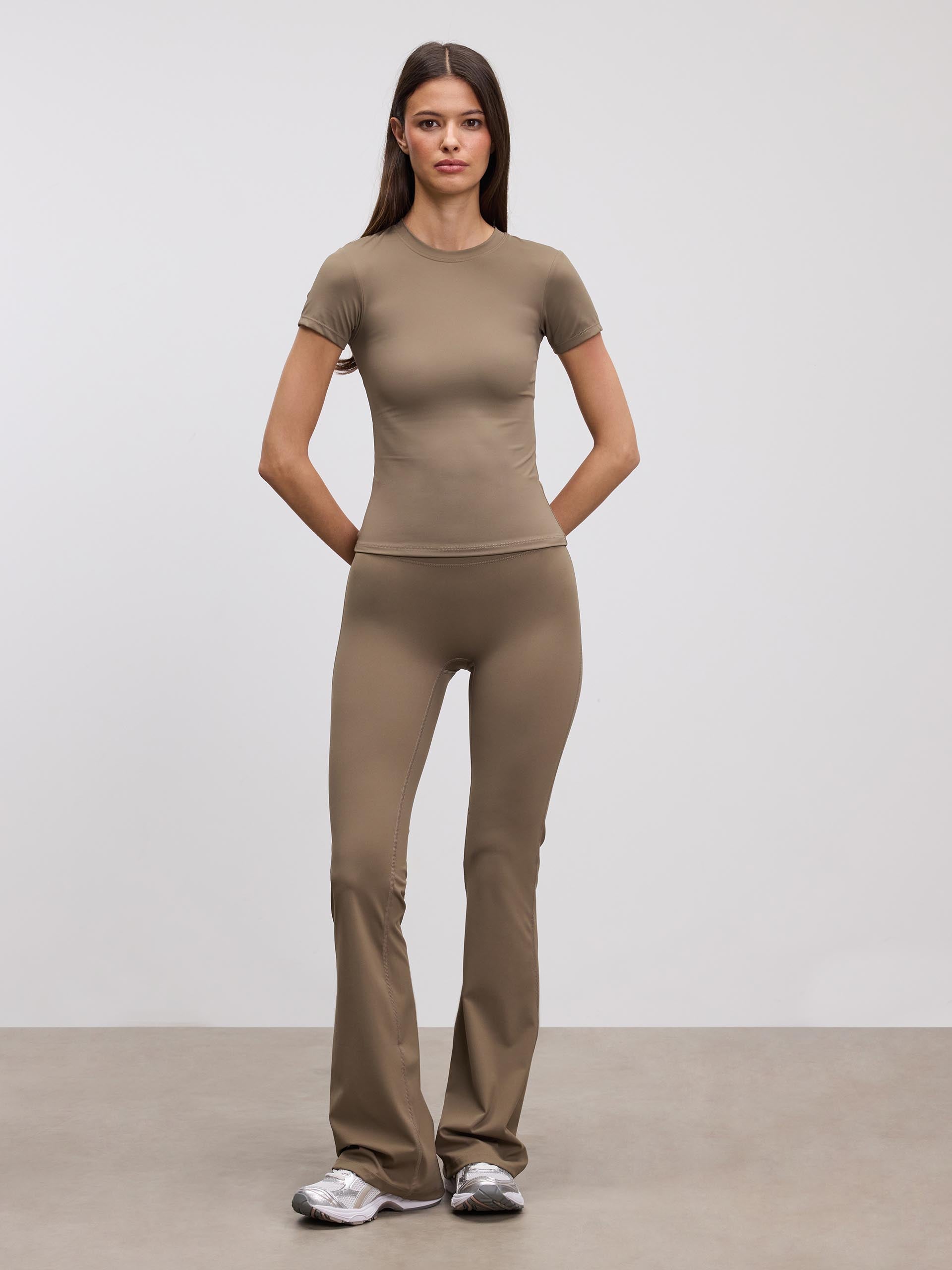 Womens Active Flared Legging in Taupe - Image 2