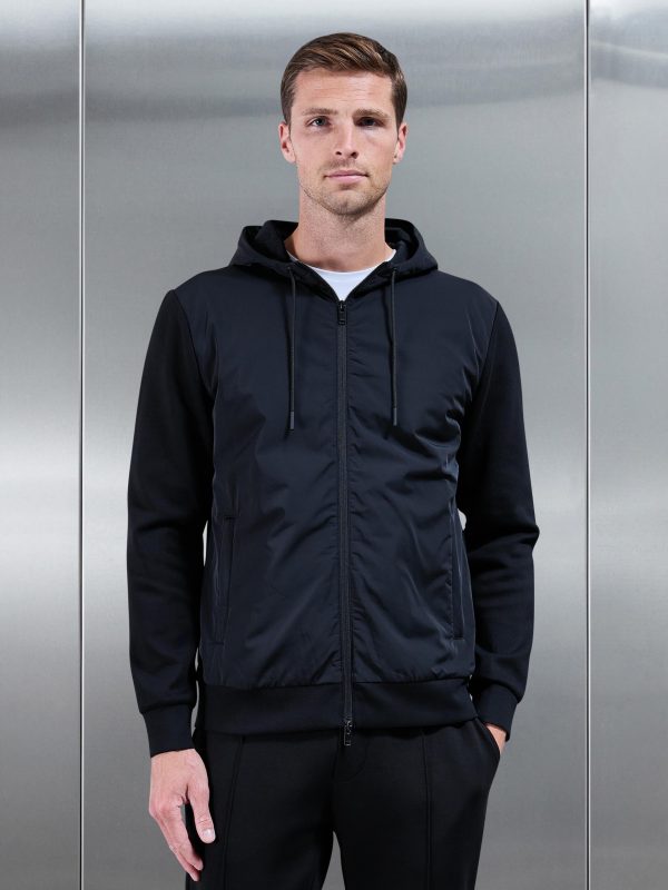 Interlock Jersey Hybrid Technical Windbreaker in Black