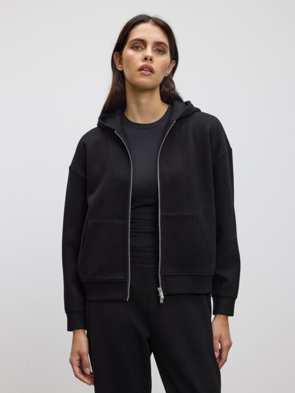 Womens Knitted Relaxed Zip Hoodie in Black
