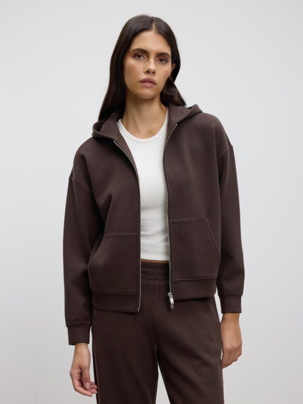 Womens Knitted Relaxed Zip Hoodie in Brown