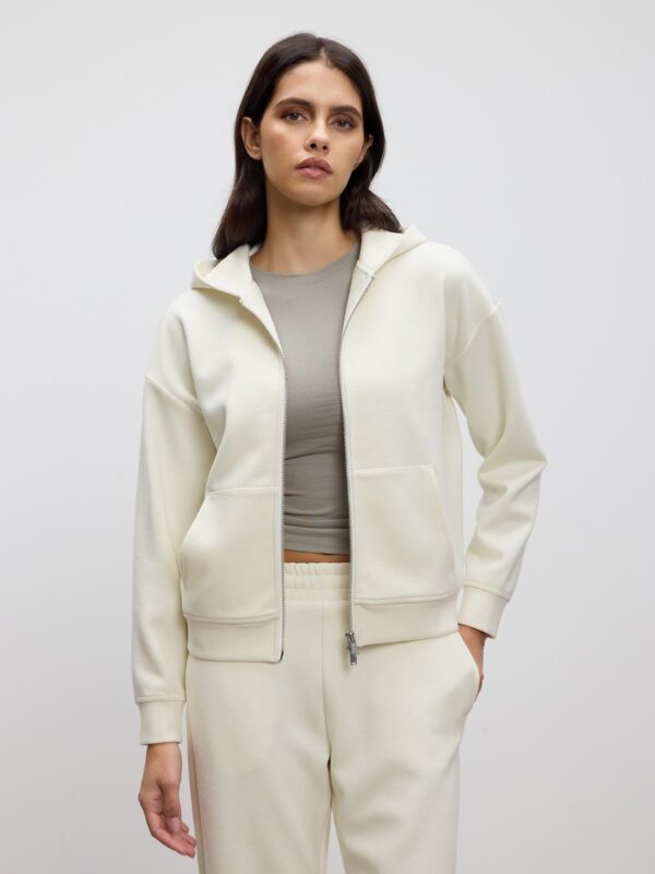 Womens Knitted Relaxed Zip Hoodie in Ecru
