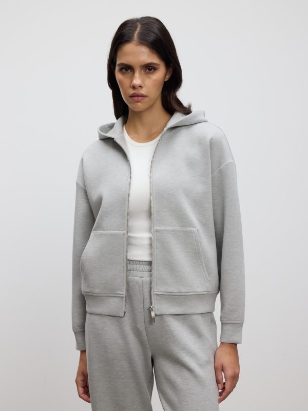 Womens Knitted Relaxed Zip Hoodie in Marl Grey