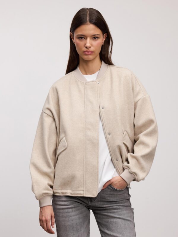 Womens Soft Knitted Bomber Jacket in Stone